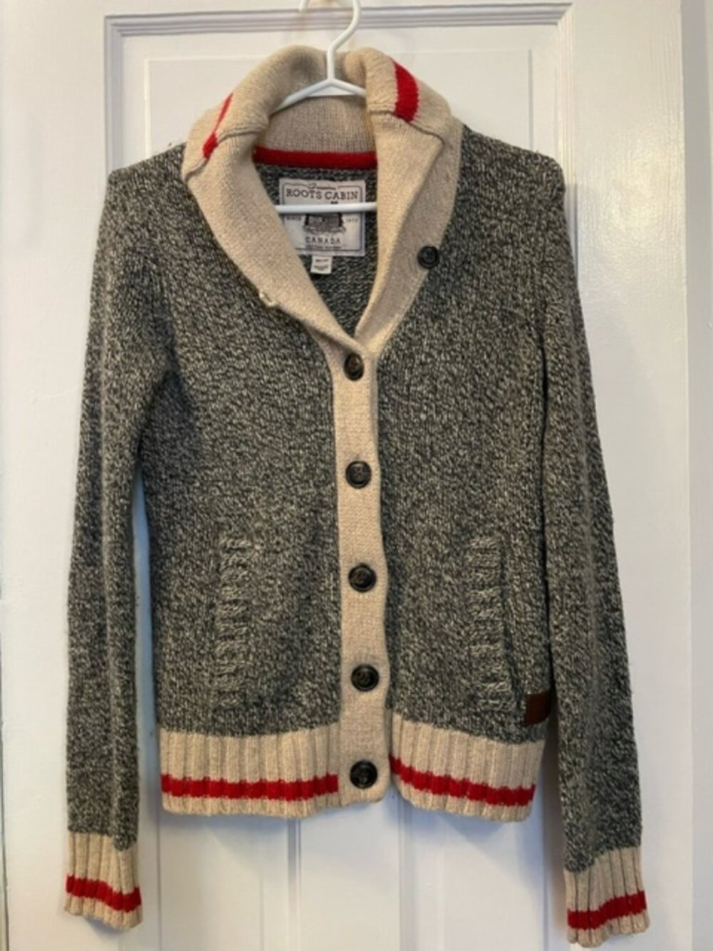 Roots Women's Shawl Collar Cabin Cardigan Sweater Grey Size XS